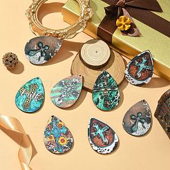 35Pcs 7 Colors Printed Cross Wood Big Pendants&nbsp;WOOD-CJ0001-94