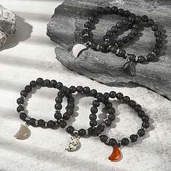 Natural Lava Rock Round Beaded Stretch Bracelet&nbsp;BJEW-JB09377