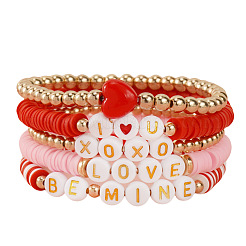 Polymer Clay & Plastic & Acrylic Heart Letter Beaded Stretch Adjustable Stackable Bracelet Sets for Women&nbsp;YY5680