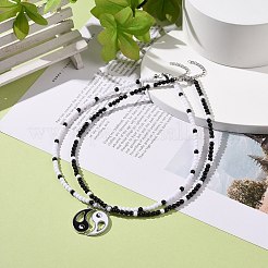 2Pcs 2 Colors Alloy Enamel Gossip/Yin Yang Matching Pendant Necklaces Set&nbsp;NJEW-JN04089