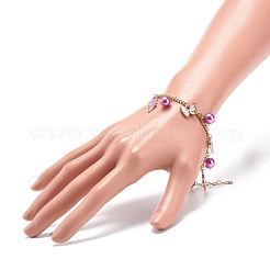 Alloy Enamel & Glass Pearl Charm Bracelet with 304 Stainless Steel Chains for Women&nbsp;BJEW-JB08707-04