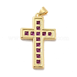Cross Brass Micro Pave Cubic Zirconia Pendants&nbsp;KK-G419-18G