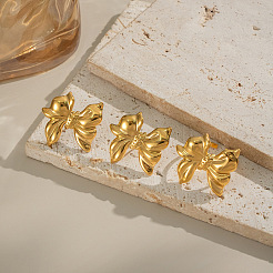 Bowknot Stainless Steel Stud Earrings & Cuff Rings Sets for Women&nbsp;TP4583-3