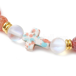Synthetic Moonstone & Frosted Natural Weathered Agate Beads Stretch Bracelets for Women&nbsp;BJEW-JB11333-04