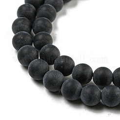 Grade A Round Frosted Natural Black Agate Beads Strands&nbsp;X-G447-2