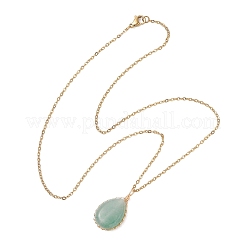 3Pcs 3 Styles Natural Amethyst & Green Aventurine & Rose Quartz Copper Wire Wrapped Teardrop Pendant 304 Stainless Steel Cable Chain Necklaces&nbsp;NJEW-JN05780