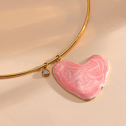 304 Stainless Steel Enamel Pink Heart Pendant Choker Necklaces for Women&nbsp;WG218C8-01