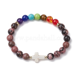Charka Theme Mixed Gemstone Round Beaded Stretch Bracelets for Women Men&nbsp;BJEW-JB11365