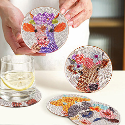 DIY Cattle & Flower Pattern Coaster Diamond Painting Kits&nbsp;DIY-TAC0016-53