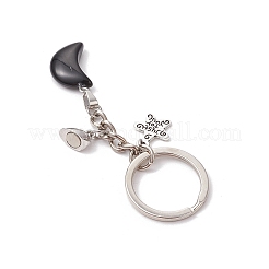 2Pcs Valentine's Day Alloy Natural Obsidian and Opalite Keychains&nbsp;KEYC-JKC01173