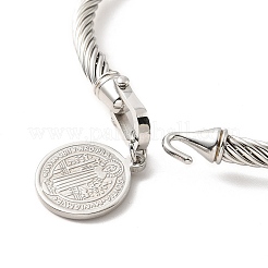 304 Stainless Steel Saint Benedict Charms Twist Rope Bangle for Women&nbsp;BJEW-P283-06C