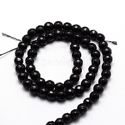 Faceted Natural Black Onyx Round Beads Strands&nbsp;G-E319B-6mm-01