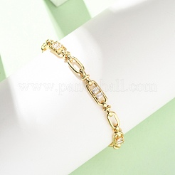 Oval & Paperclip Brass Micro Pave Cubic Zirconia Link Chain Bracelets for Women&nbsp;BJEW-D458-01G-02