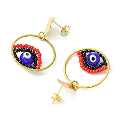 Evil Eye Handmade Glass Seed Beads Dangle Stud Earrings&nbsp;EJEW-MZ00371-01