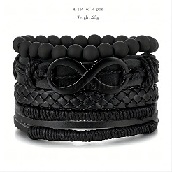 4Pcs 4 Styles Cowhide & Imitation Leather & Beaded Bracelet Set for Men Women&nbsp;FS-WG0FA9F-01