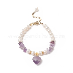 4Pcs 4 Style Natura Mixed Gemstone & Shell Beaded Bracelets Set with Heart Charms for Women&nbsp;BJEW-TA00242