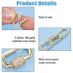 6Pcs 2 Styles Rack Plated Brass Micro Pave Cubic Zirconia Clasps&nbsp;KK-HS0015-01
