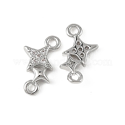 SHEGRACE Brass Micro Pave Clear Cubic Zirconia Double Star Links Connector Charms&nbsp;XGRQ2O669-454P