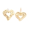 Left and Right Brass Stud Earrings, Nickle Free, Heart, Real 18K Gold Plated, 19x20mm