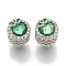 Alloy Rhinestone Beads, Hollow, Large Hole Beads, Flat Round with Heart to Heart, Platinum, Emerald, 12x16mm, Hole: 5.5mm