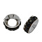 Brass Rhinestone Spacer Beads, Cadmium Free & Lead Free, Grade A, Rondelle, Platinum Metal Color, Jet, 9x4mm, Hole: 4mm