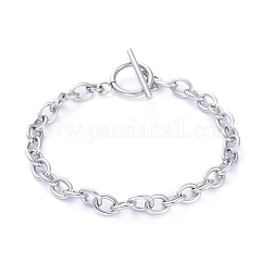 Tarnish Resistant Unisex 304 Stainless Steel Cable Chain Bracelets, with Toggle Clasps, Stainless Steel Color, 7-5/8 inch(19.4cm), 6mm