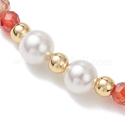 Cubic Zirconia & Shell Pearl Round Beaded Stretch Bracelets for Women&nbsp;BJEW-JB13280-01
