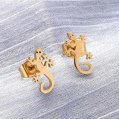 Hollow Out Gecko 304 Stainless Steel Stud Earrings&nbsp;EJEW-G359-04G