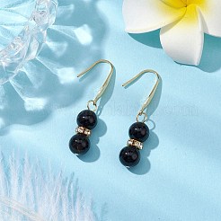 Natural Black Onyx with Rhinestone Dangle Earrings for Women&nbsp;EJEW-JE06042