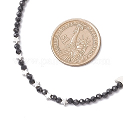 Brass and Faceted Round Natural Black Spinel Beaded Necklaces for Women&nbsp;NJEW-JN05657-02