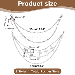 2Pcs 2 Styles Zinc Alloy Double Layer Cross Chains Belt&nbsp;AJEW-HY0002-27