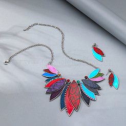 Leaf Alloy with Imitation Leather Pendant Necklace & Stud Dangle Earring&nbsp;FS-WGFF9DD-04