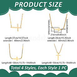 4Pcs 4 Styles Brass & 304 Stainless Steel Sideways Cross Box Chain Necklaces for Women&nbsp;NJEW-UN0001-67