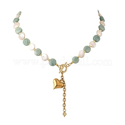 Natural Amazonite & Keshi Pearl Coin Beaded Necklaces for Women&nbsp;NJEW-JN06666