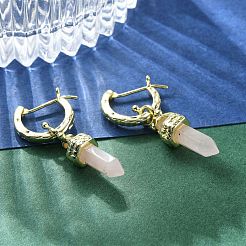 Natural Rose Quartz Hoop Earrings&nbsp;EJEW-P306-01G-07