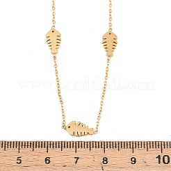 304 Stainless Steel Fish Bone Shaped Link Chain Necklaces for Women&nbsp;NJEW-A064-04G