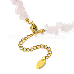 Alloy Enamel & 304 Stainless Steel & Brass Bib Necklace with Natural Rose Quartz Chip Beaded Chains&nbsp;NJEW-JN04434