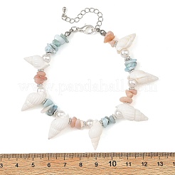 Boho Natural Shell & Larimar & Dyed Morganite Chip Beaded Bracelets for Women&nbsp;BJEW-JB14506