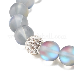 Synthetic Moonstone Round Beaded Stretch Bracelet with Rhinestone&nbsp;BJEW-JB07875