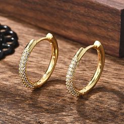 Brass Micro Pave Cubic Zirconia Huggie Hoop Earrings&nbsp;EJEW-K083-36G-B
