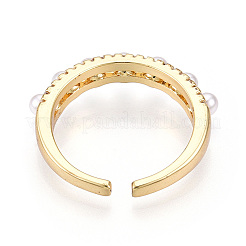 Brass Micro Pave Clear Cubic Zirconia Cuff Rings for Women&nbsp;KK-T074-11G