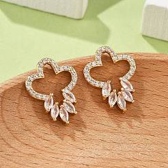 Flower Brass Micro Pave Clear Cubic Zirconia Stud Earrings for Women&nbsp;EJEW-G428-18G-02