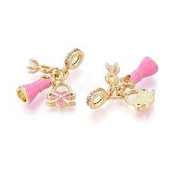 Brass Micro Pave Clear Cubic Zirconia and Enamel European Dangle Charms&nbsp;KK-T079-77G