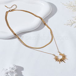 1Pc Brass Sun Pendant Double Layered Necklaces&nbsp;NJEW-LP0009-52