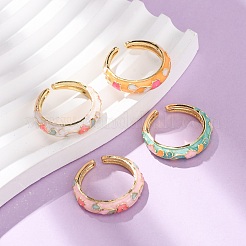 Brass Enamel Cuff Open Rings&nbsp;RJEW-P183-05G-M