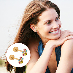 4 Pairs 4 Colors Rhinestone Flower Stud Earrings&nbsp;EJEW-AN0004-72