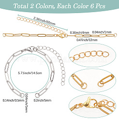 12Pcs 2 Colors 304 Stainless Steel Paperclip Chains Bracelet Making&nbsp;MAK-SC0001-36