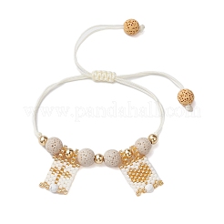 Natural Lava Rock & Mixed Stone & Glass Seed Beaded Braided Bracelets&nbsp;BJEW-MZ00063