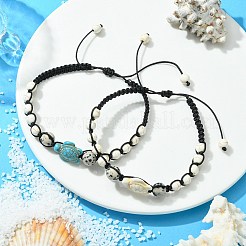 2Pcs 2 Color Natural Dalmation Jasper & Synthetic Turquoise Braided Bead Bracelet&nbsp;BJEW-JB09800