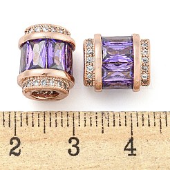 Rack Plating Brass Micro Pave Cubic Zirconia European Beads&nbsp;KK-F089-31RG